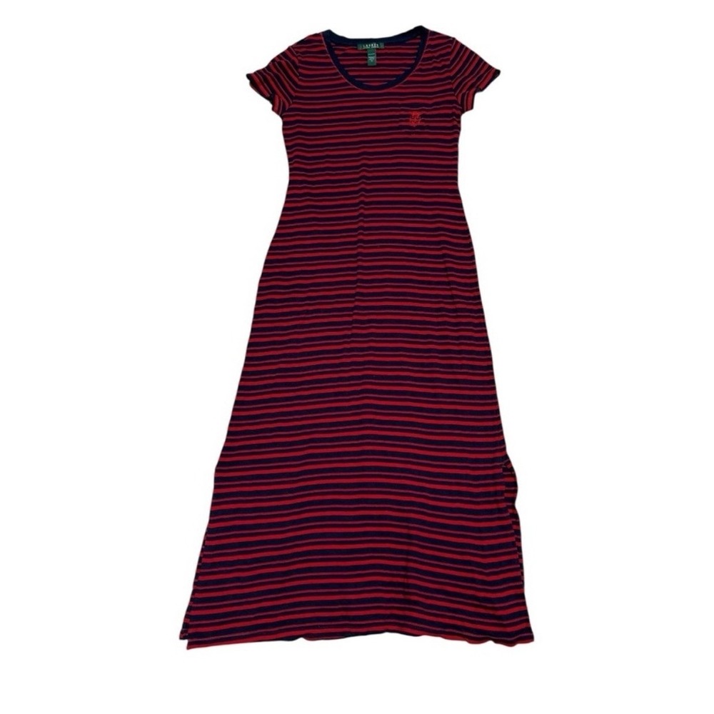 Lauren Ralph Lauren Women's Striped Maxi Dress Size Small Navy Red 100% Cotton - Picture 6 of 12